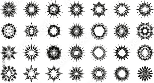 Postmodern abstract geometric graphic elements, Refraction and distortion glass effect various form, Brutalist vector shapes, trendy retro design symbols in Y2K aesthetics