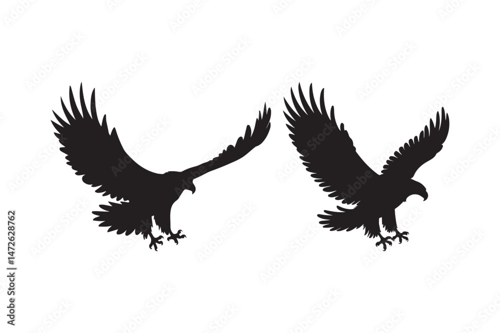Obraz premium Eagle Silhouette Vector Flying Bird of Prey Clipart Art