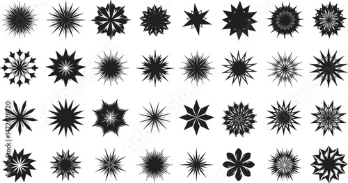 Postmodern abstract geometric graphic elements, Refraction and distortion glass effect various form, Brutalist vector shapes, trendy retro design symbols in Y2K aesthetics