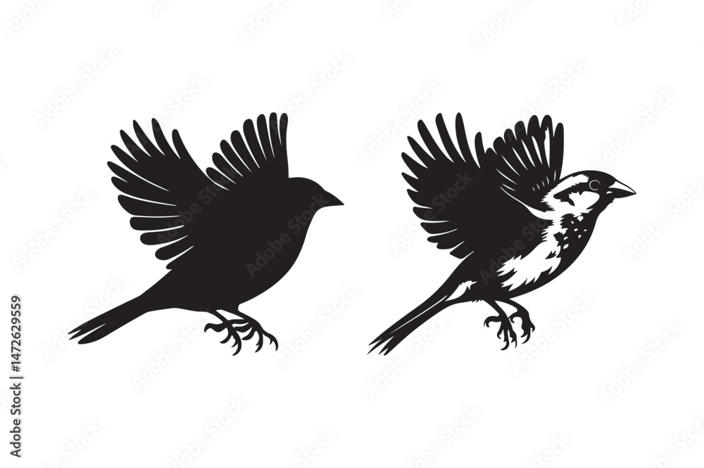 Fototapeta premium Sparrow Silhouette Vector Small Flying Bird Clipart Design