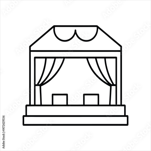 Minimal Theater Stage Vector Line Art on White Background