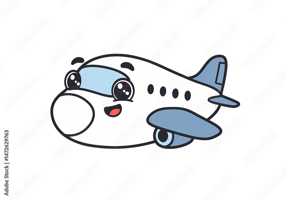 Fototapeta premium Cute Cartoon Airplane Travel Illustration isolated on transparent background