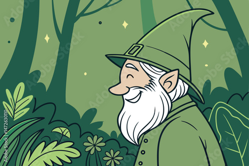 88 gnome, green leprechaun hat, long white beard, smiling, 4k, highly detailed, hyperrealistic, octane render