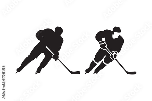 Hockey Player Silhouette Icon Ice Sports Skating Stickman Vector Design