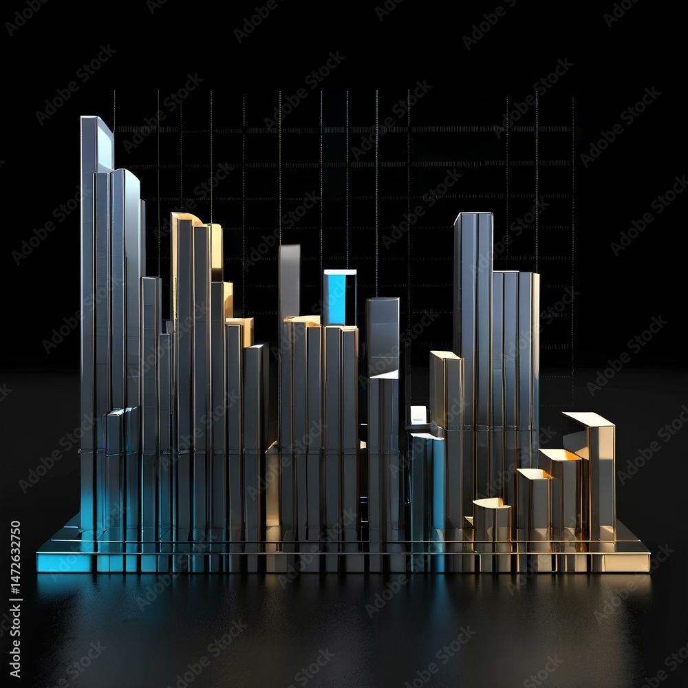 Obraz premium Minimalist 3D Bar Chart in Rainbow Colors – Business or Data Visualization Concept