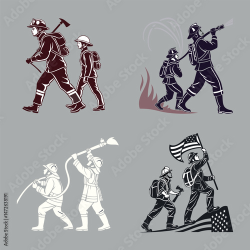 silhouette vector firefighters icon pose