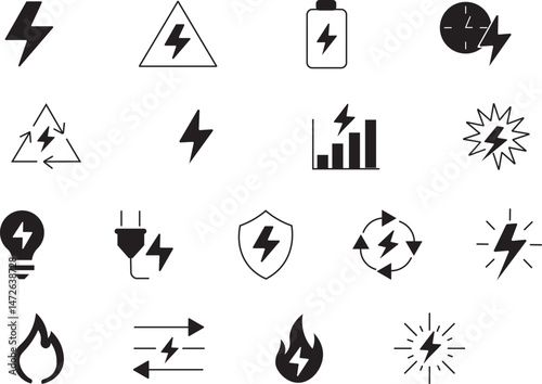 Electricity and energy  thin line vector icon set. Electricity, electric power line, light, light bulb and electrical equipment.Outline icon collection. Conceptual pictogram and infographic.