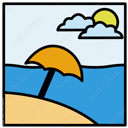 illustration of a beach with umbrella 
