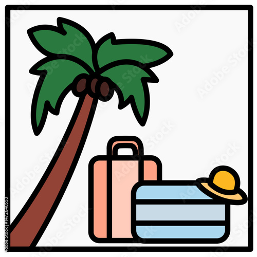 illustration of a suitcase with a coconut tree