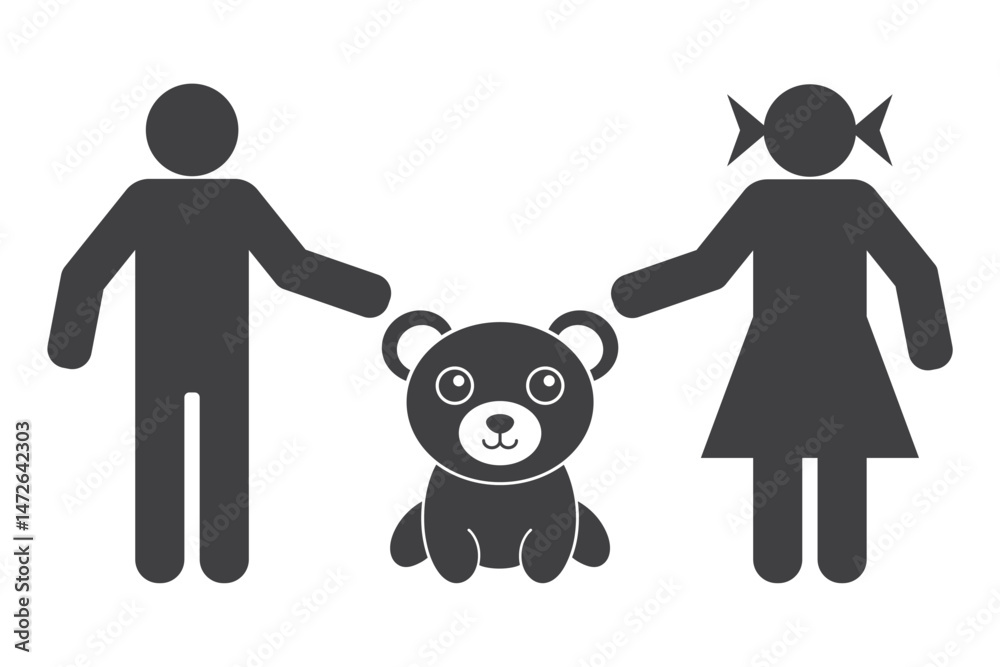 Naklejka premium boy and girl with bear toy icon