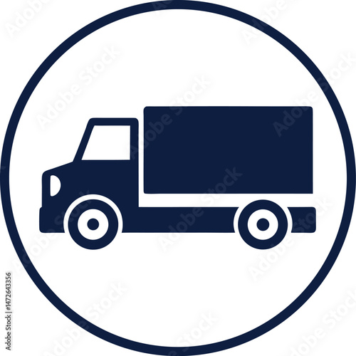 Truck icon in navy blue with minimalist design for logistics and delivery 