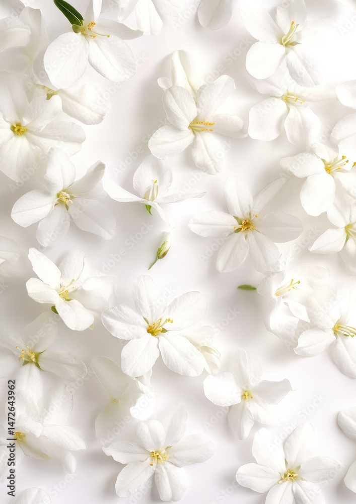Fototapeta premium Delicate White Flower Petals Spread Beautifully on a Soft Background, Ideal for Nature and Floral Themes, Perfect for Backgrounds and Designs