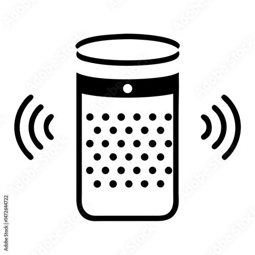 Silhouette of a smart speaker with wave icon illustrating ai voice assistant features