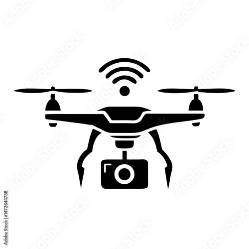 Black silhouette design of a futuristic smart delivery drone with ai sensor icon