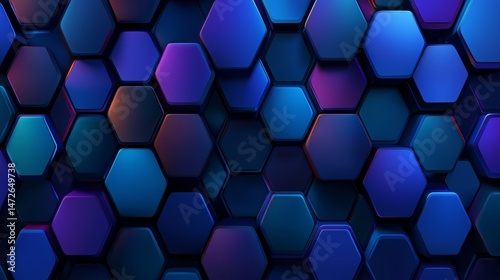 Blue background with a pattern of hexagons. The background is a gradient of blue and purple