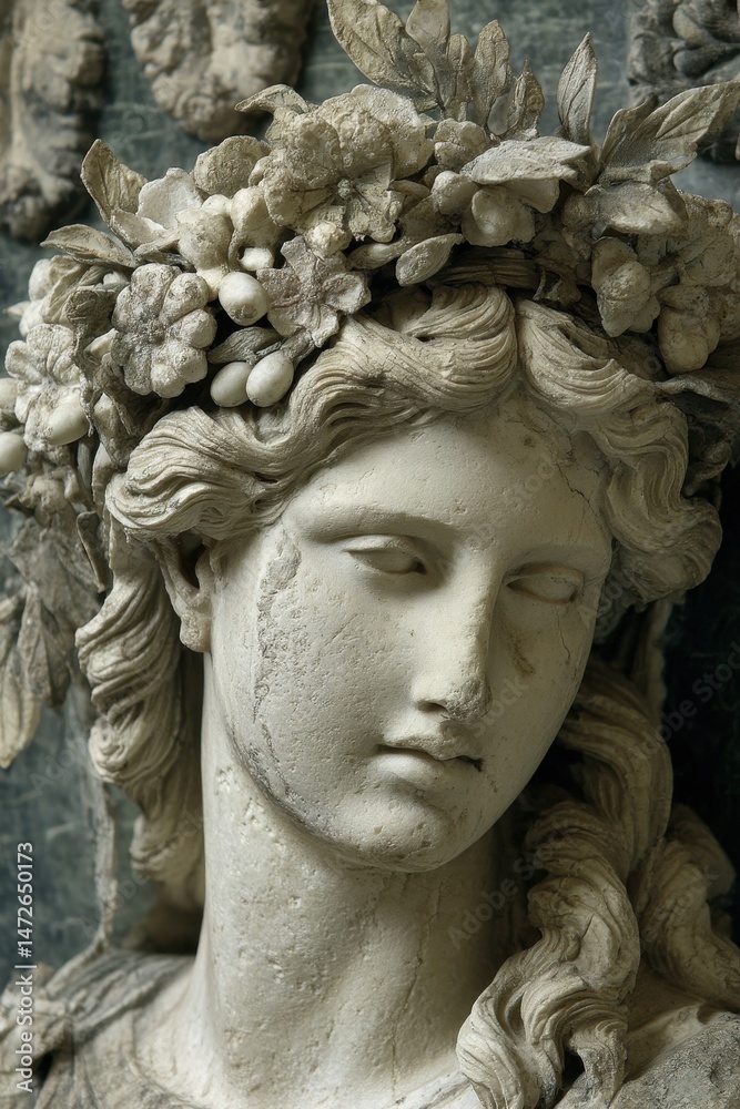 Fototapeta premium Demeter: The Ancient Greek Goddess of Harvest and Wisdom - A Classical Sculpture for Travel and Restoration Themes