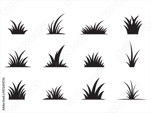 grass icon set silhouette vector on white background.