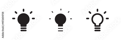 Idea icon set for creative thinking, business solutions, innovation process, and team brainstorming
