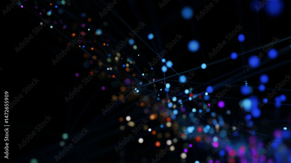 Fototapeta premium A sleek and modern data background featuring flowing lines, grid overlays, and abstract nodes to represent digital information streams. Generative AI