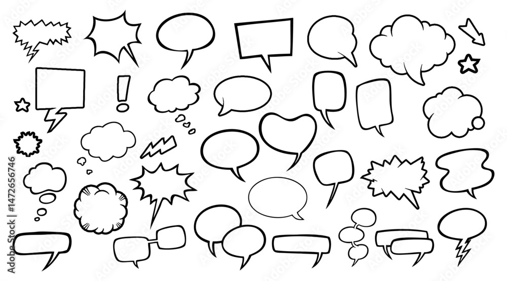 Fototapeta premium Comic Speech Bubbles Collection set Pack in vector format. Perfect for comic book enthusiasts, writers, designers, and any creative person working on design-related projects.