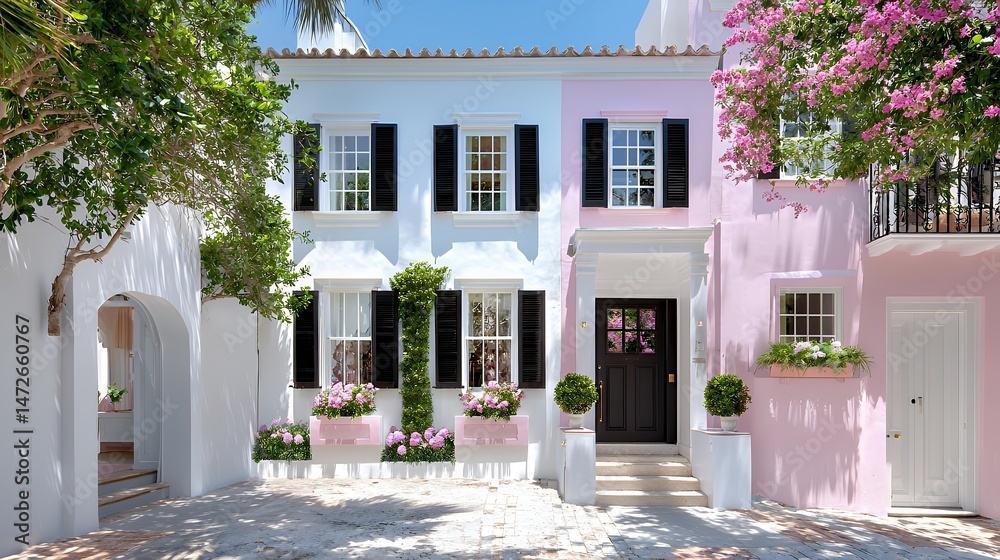 Fototapeta premium Colorful Houses with Flowers