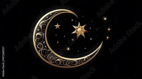 Elegant Crescent Moon and Star Vector Symbol Icon Design for Diverse Applications