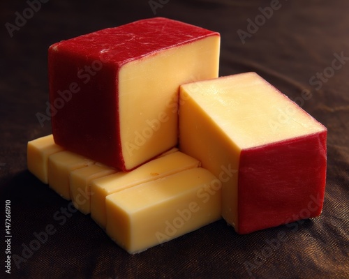 Monterey Jack Cheese: Square Wax-Covered Delight in Rich Red for Dairy Lovers