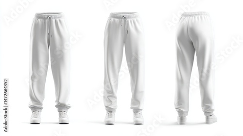 Minimalist Blank White Sports Sweatpants Mockup - Front View for Apparel Showcase