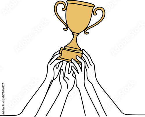 Golden Trophy Raised by United Hands Illustration