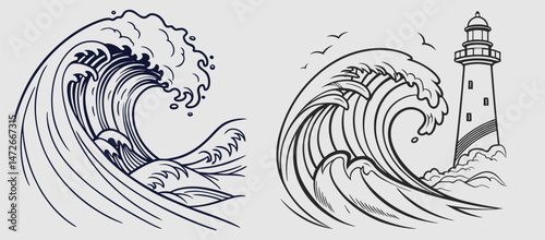 various wave water lake river logo vector illustration, bundle set collection package design. Abstract Line Art Elements, Symbols, Nature, Flow, Energy, Design
