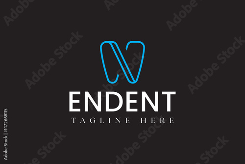 letter N with teeth shape modern logo design for dental clinic and dentistry. letter N with tooth line art logo design. studio building with music player minimalist logo design