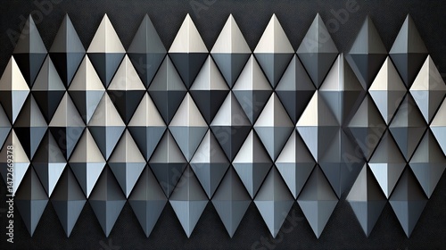 Fractal diamond shapes metallic silver and gunmetal gray tessellating sharply on a charcoal microdot background