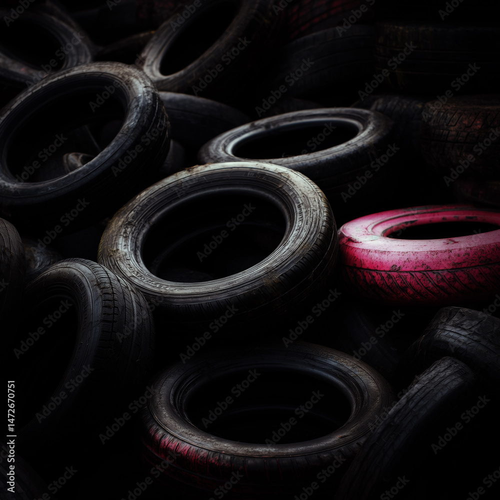 Obraz premium Pile of used tires at the skip