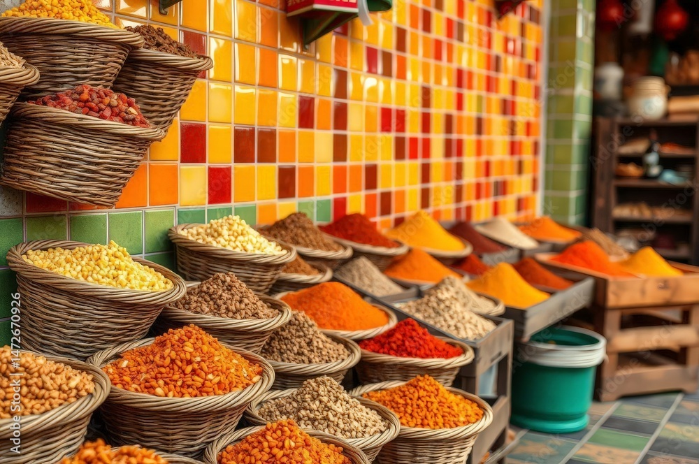 Fototapeta premium Colorful Spice Bazaar Scene