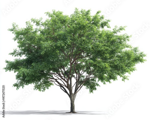 Realistic 3D Representation of Hackberry Tree in Lush Green, Isolated Against a Clean White Background for Nature Enthusiasts photo