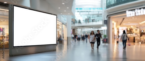 Blank billboard in a busy shopping mall.