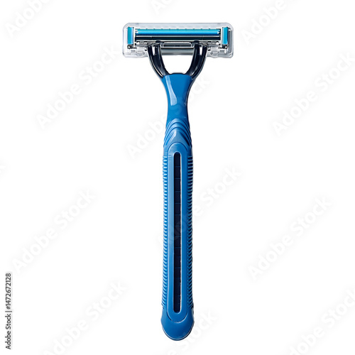 Blue razor with multiple blades on transparent background