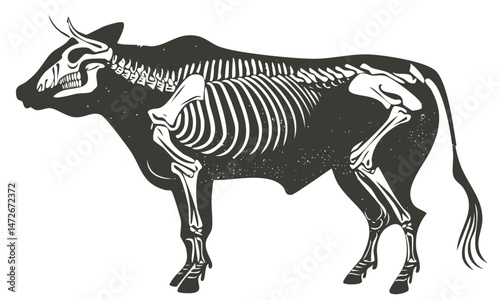 Bovine Skull and Spine Anatomy Illustration