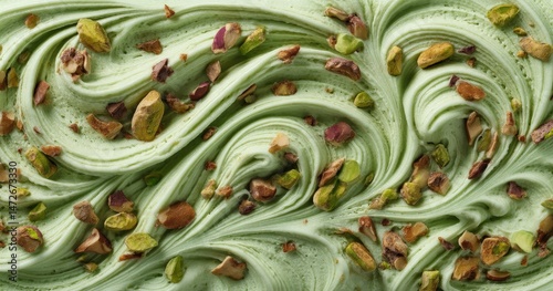 Creamy pistachio gelato with scattered nuts.