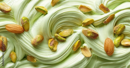 Creamy pistachio and almond swirl texture.