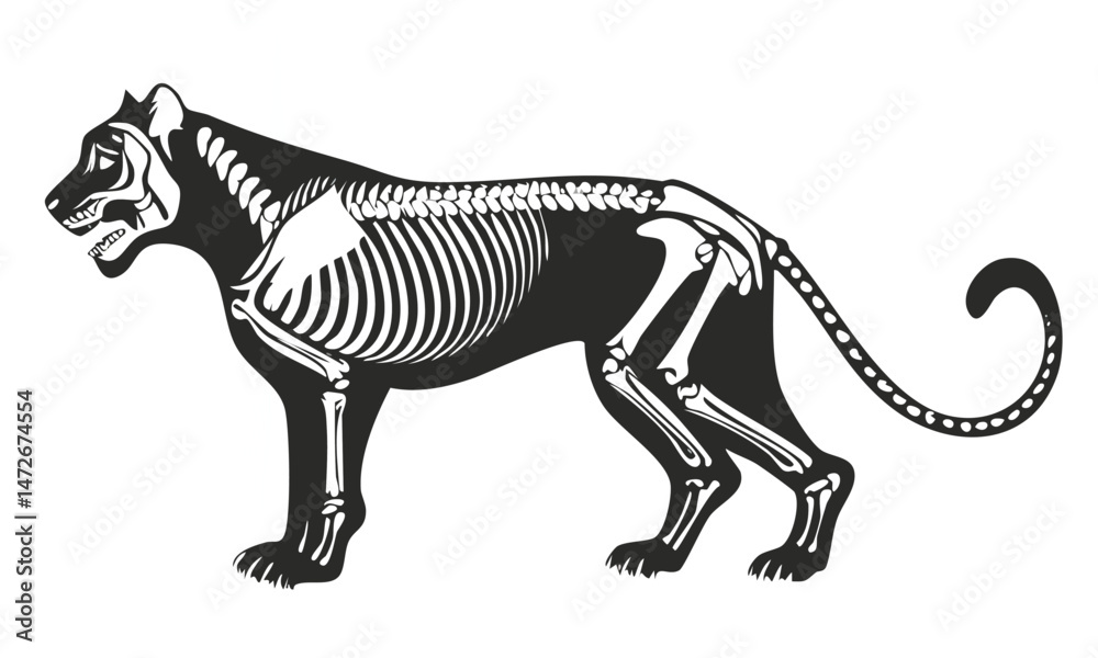 Obraz premium Striped Tiger Anatomy with Detailed Bone Sketch