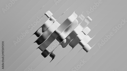 3d rendering, abstract minimalist background. Diagonal composition of ribbons with a ripple effect, fluid stripes. Monochrome fashion wallpaper