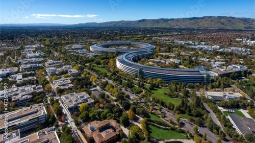 Sunny Aerial Perspective of Cupertino: Heart of Silicon Valley, Home of Apple and Scenic Parks