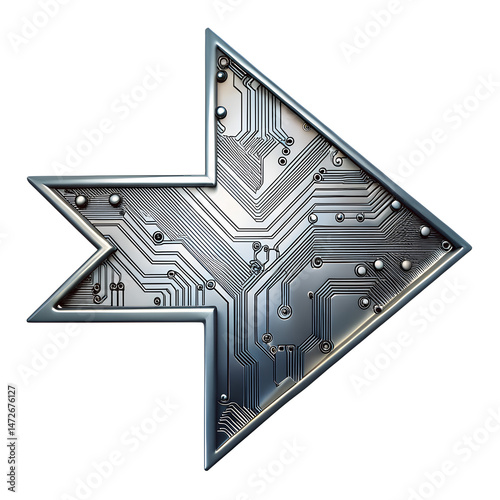 Metallic circuit arrow direction right isolated on transparent background.