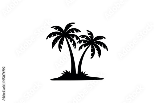 Wallpaper Mural Black and white silhouette of two palm trees on an island for tropical themes Torontodigital.ca