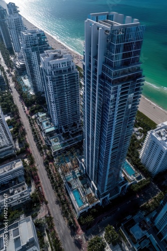 Stunning Aerial View of Apogee Condominiums Overlooking South Beach, Miami - A Showcase of Modern Architecture in Florida