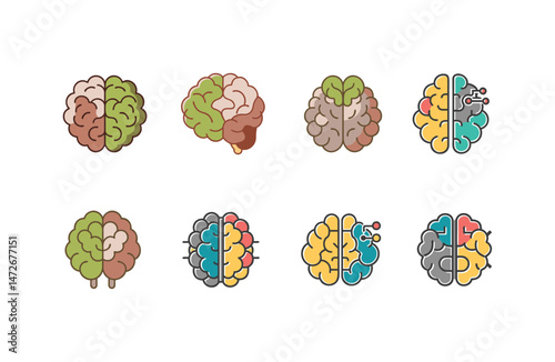 Set of colorful brain on white background, vector, illustration