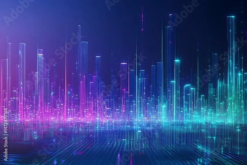 Futuristic cityscape, vibrant digital architecture