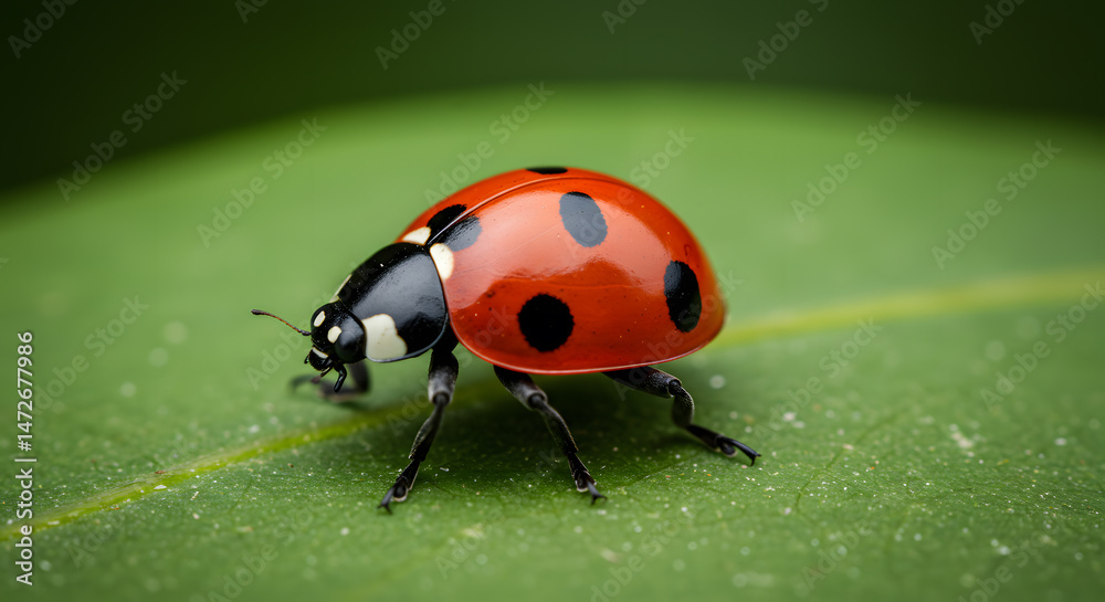 Fototapeta premium Ladybug on Green Leaf: A Close-Up of Nature's Beauty