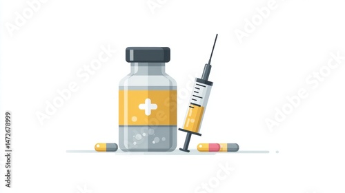 Vaccine Bottle and Syringe Design With Clean Layout for Healthcare Applications and Educational Materials